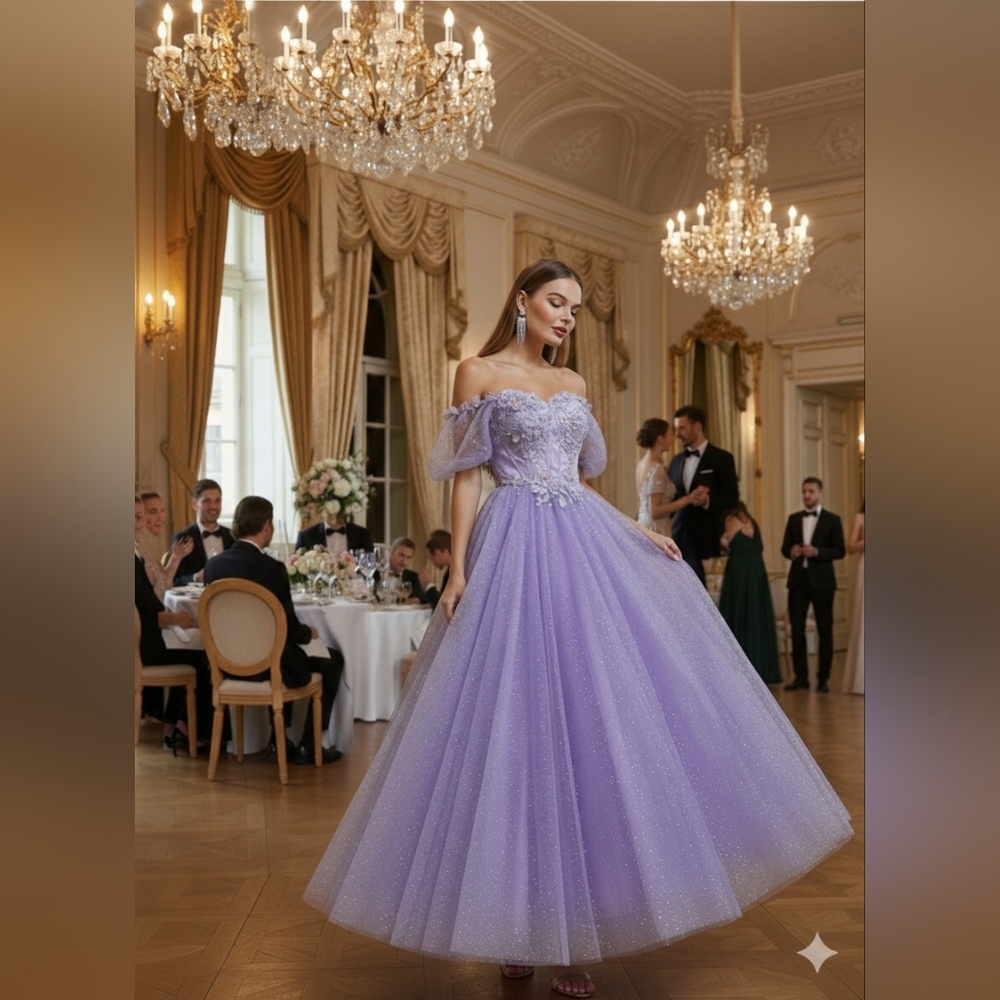 NWT Size 10 Lavender Glitter Tulle Embroidered Gown Unbranded